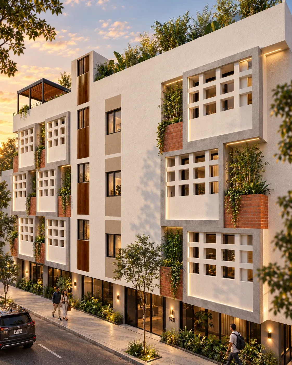 Edificio de celosías · Vista 01. Imagen de propuesta · Fachada