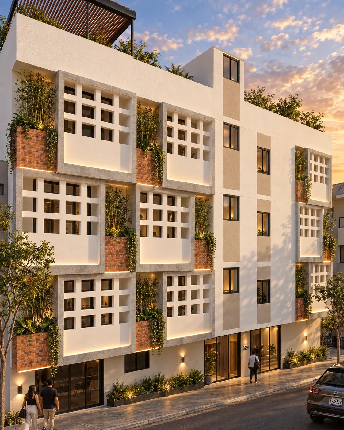 Edificio de celosías · Vista 03. Imagen de propuesta · Fachada