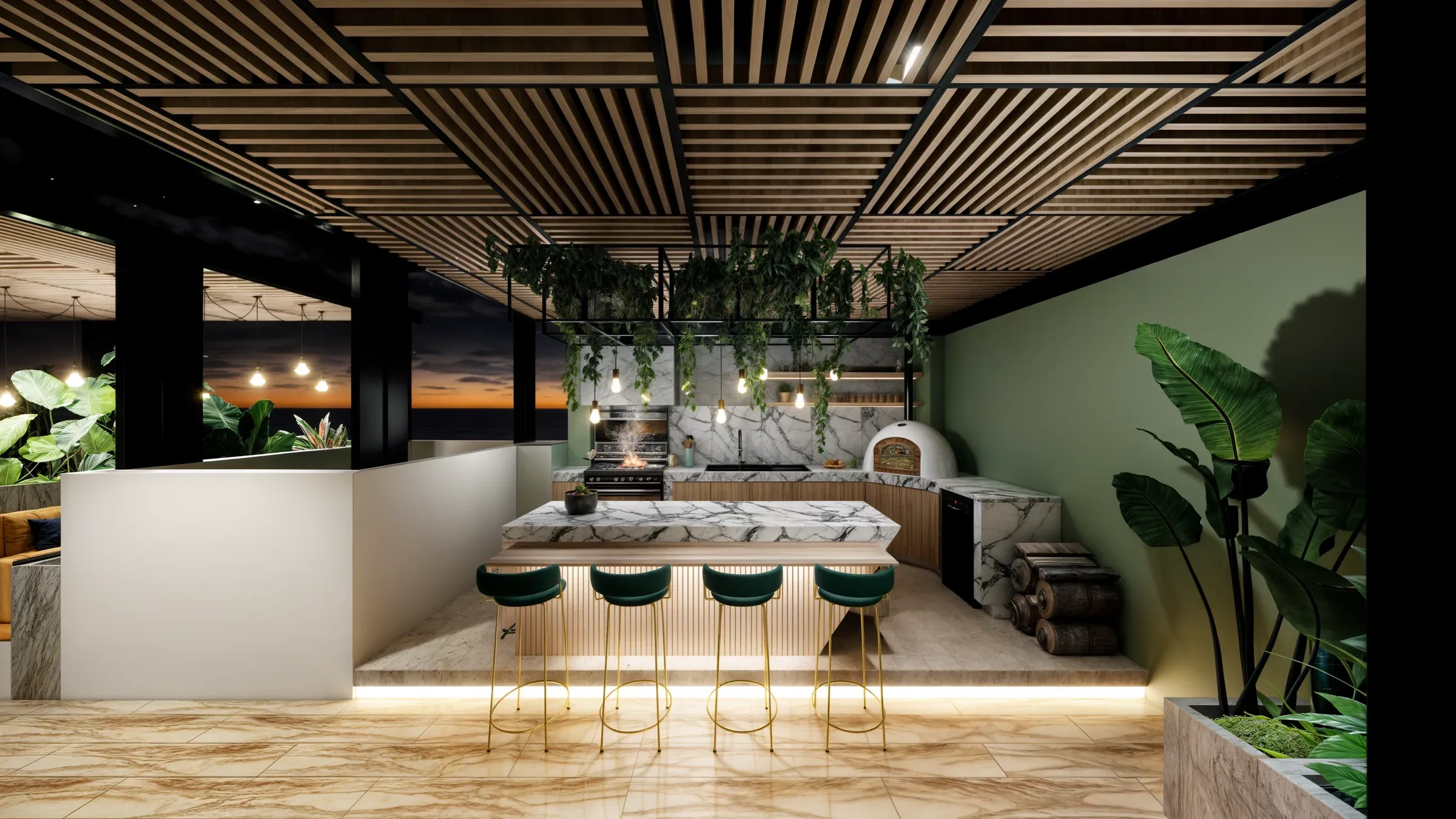 Multifamiliar Los Olivos · Vista 130. Terraza y áreas comunes
