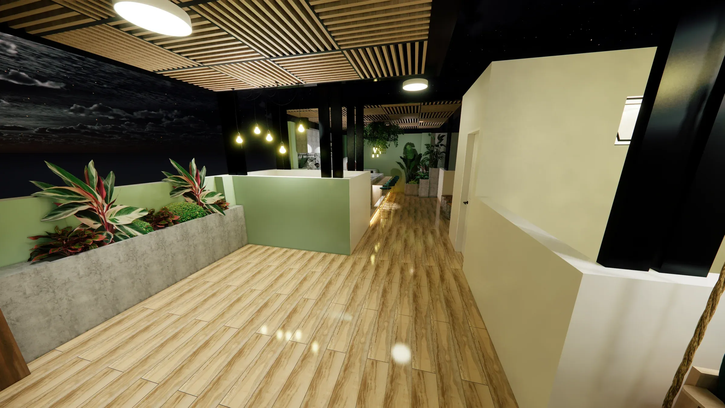 Multifamiliar Los Olivos · Vista 142. Terraza y áreas comunes