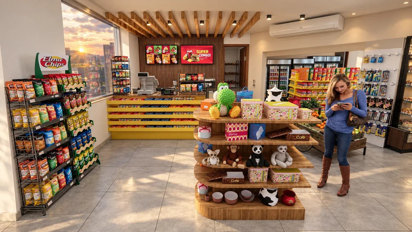 Minimarket Ali Xpres · Vista 11. Layout comercial, góndolas y exhibición