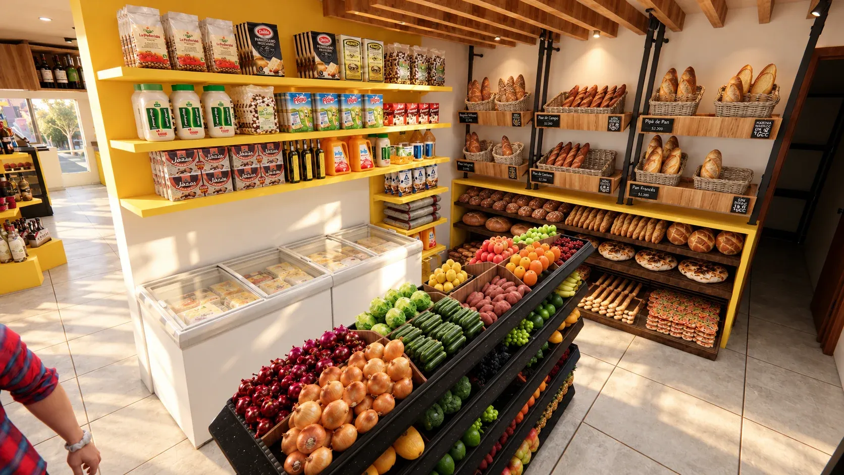 Minimarket Ali Xpres · Vista 24. Layout comercial, góndolas y exhibición