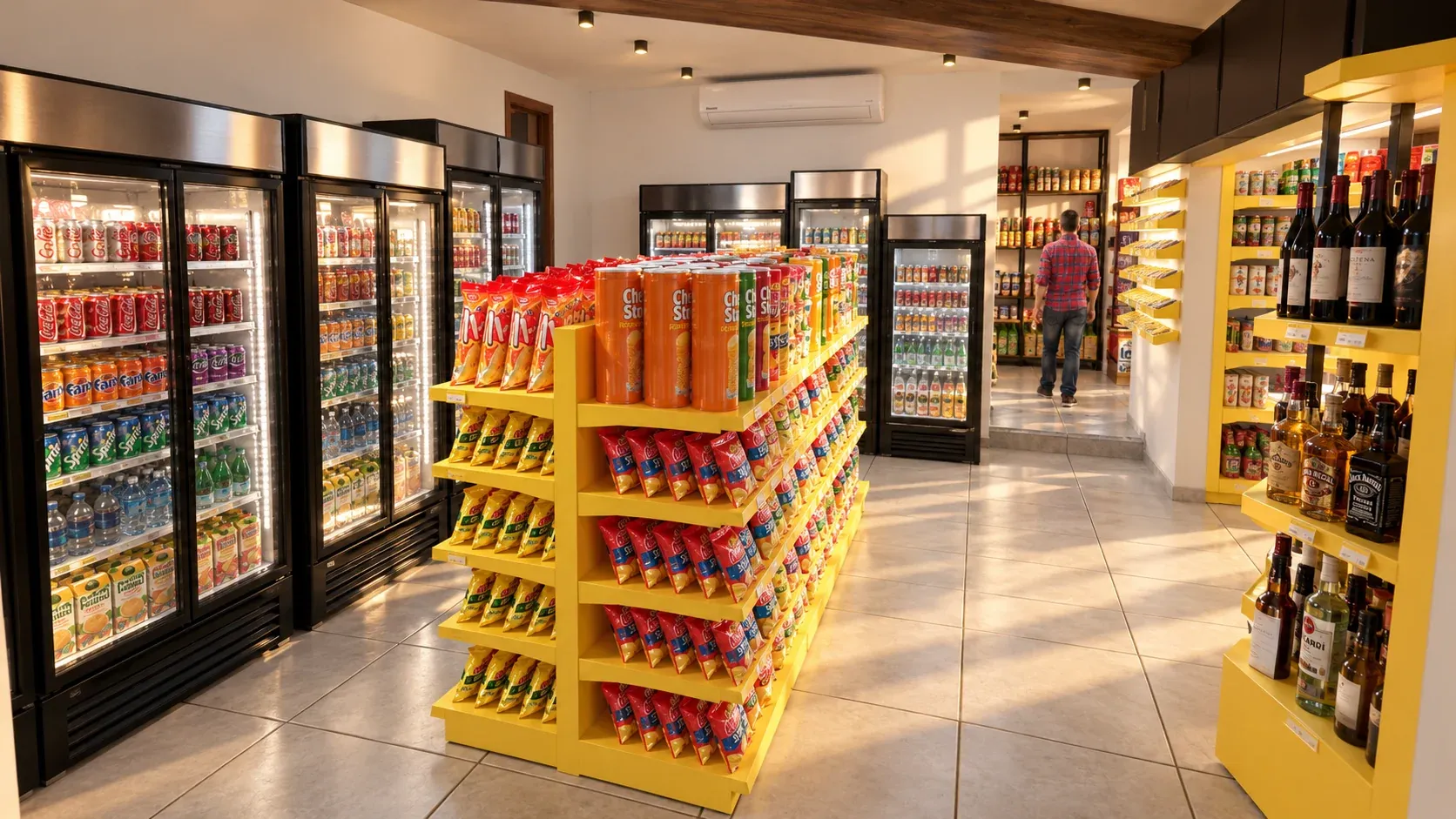 Minimarket Ali Xpres · Vista 29. Layout comercial, góndolas y exhibición