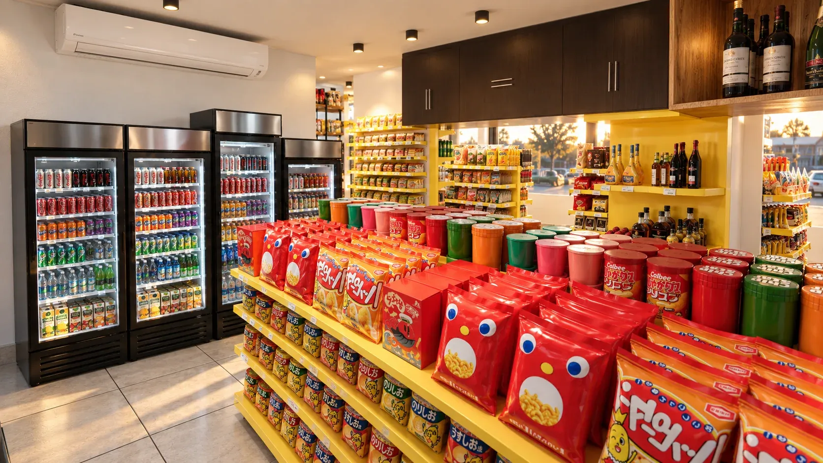 Minimarket Ali Xpres · Vista 38. Layout comercial, góndolas y exhibición