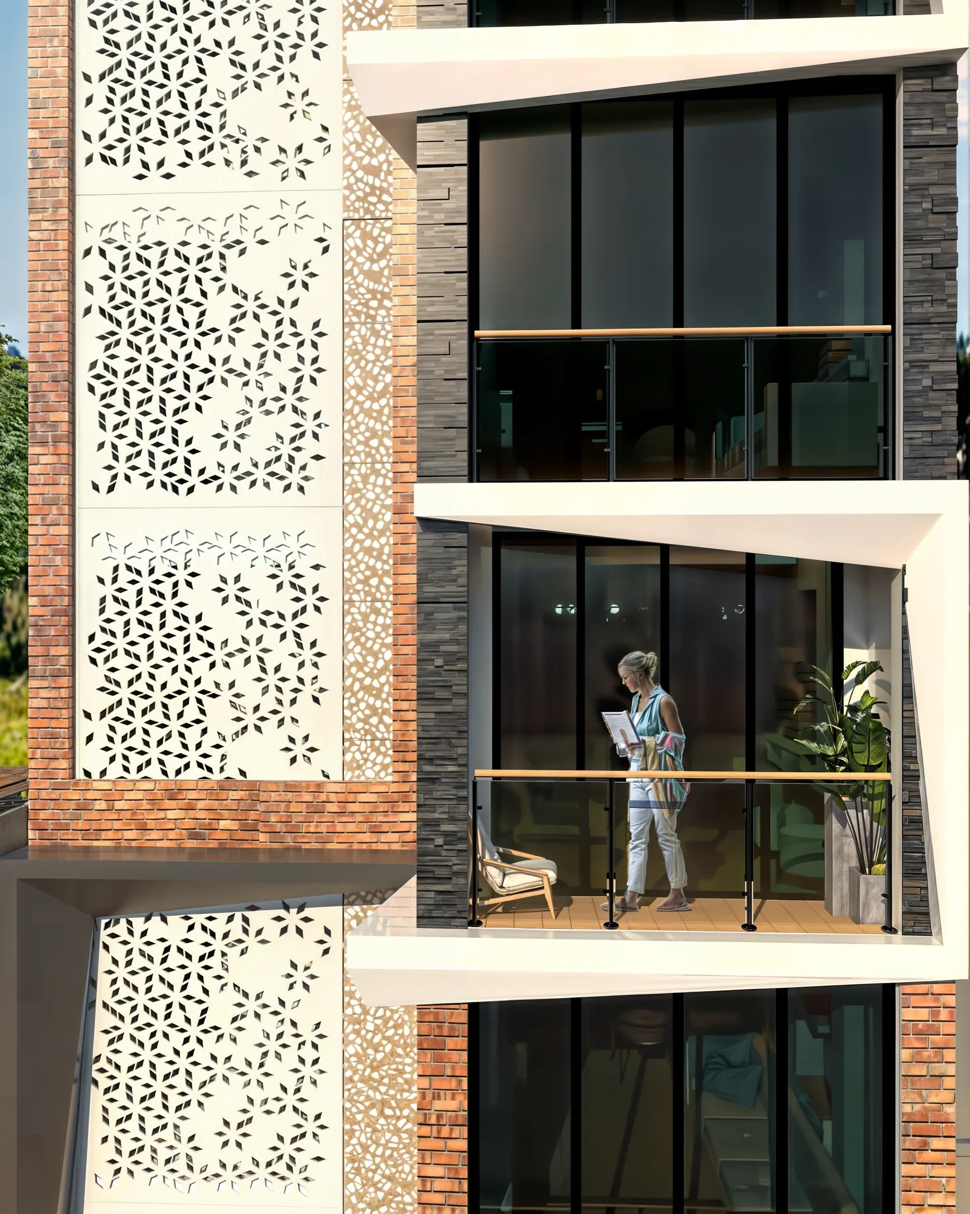 Multifamiliar Los Olivos · Vista 14. Propuestas de fachada en panel perforado