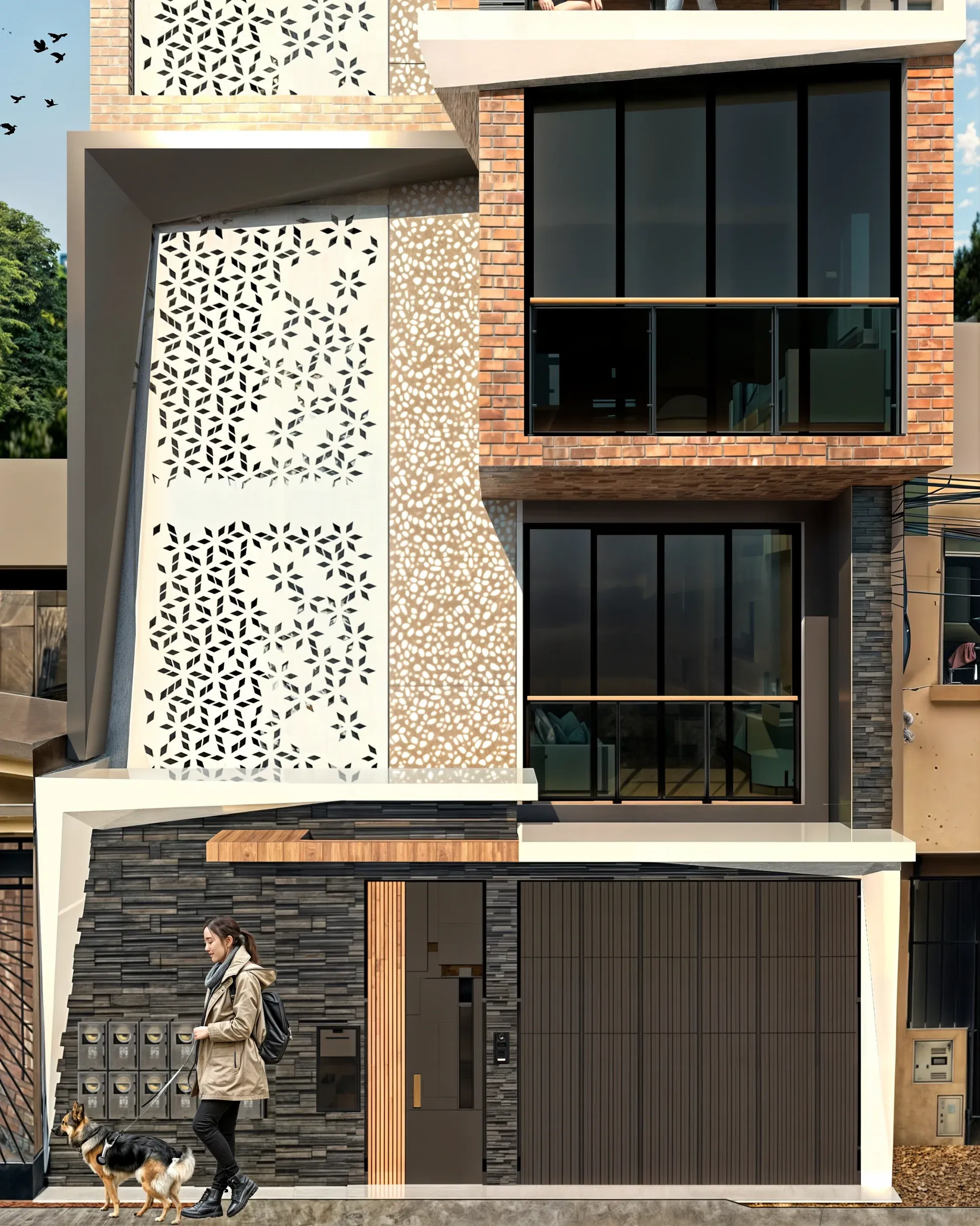 Multifamiliar Los Olivos · Vista 15. Propuestas de fachada en panel perforado